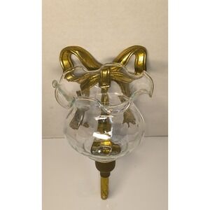 Vintage Brass Bow Wall Sconce Candle Holder W Clear Ruffled Glass Votive Cup